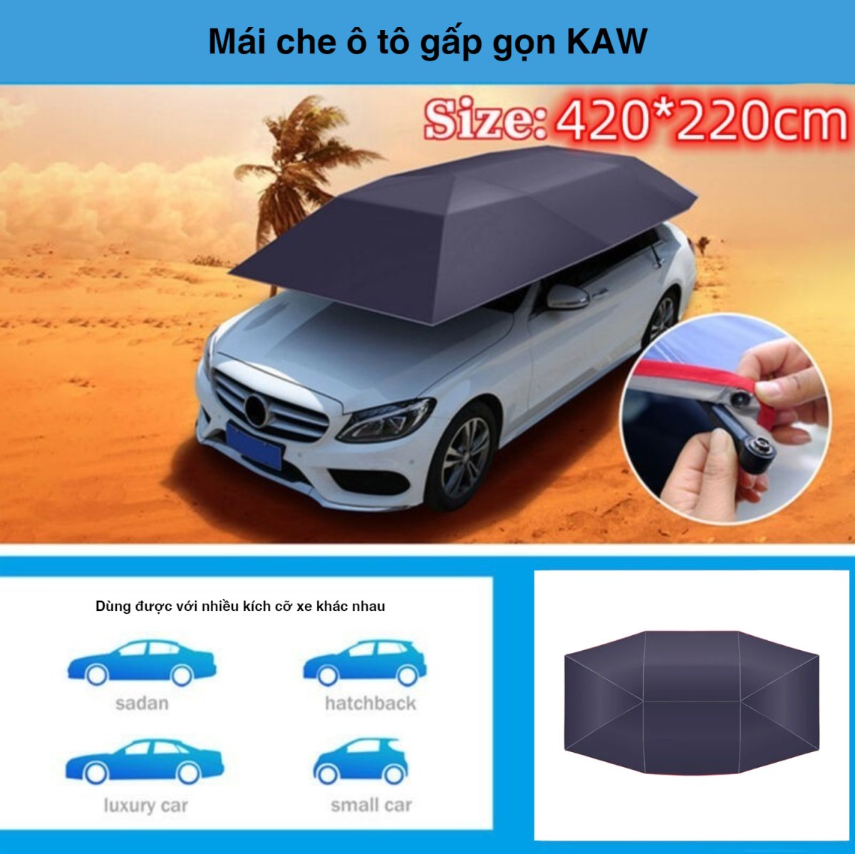 Mái che ô tô gấp gọn KAW - Dù che nắng 5m2 Mái che ô tô gấp gọn KAW - Dù che nắng 5m2