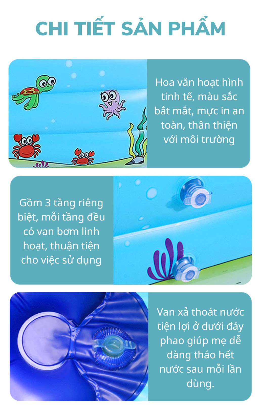 Bể bơi phao KAW 3 tầng 3m kèm bơm máy - Tính Năng Nổi Bật