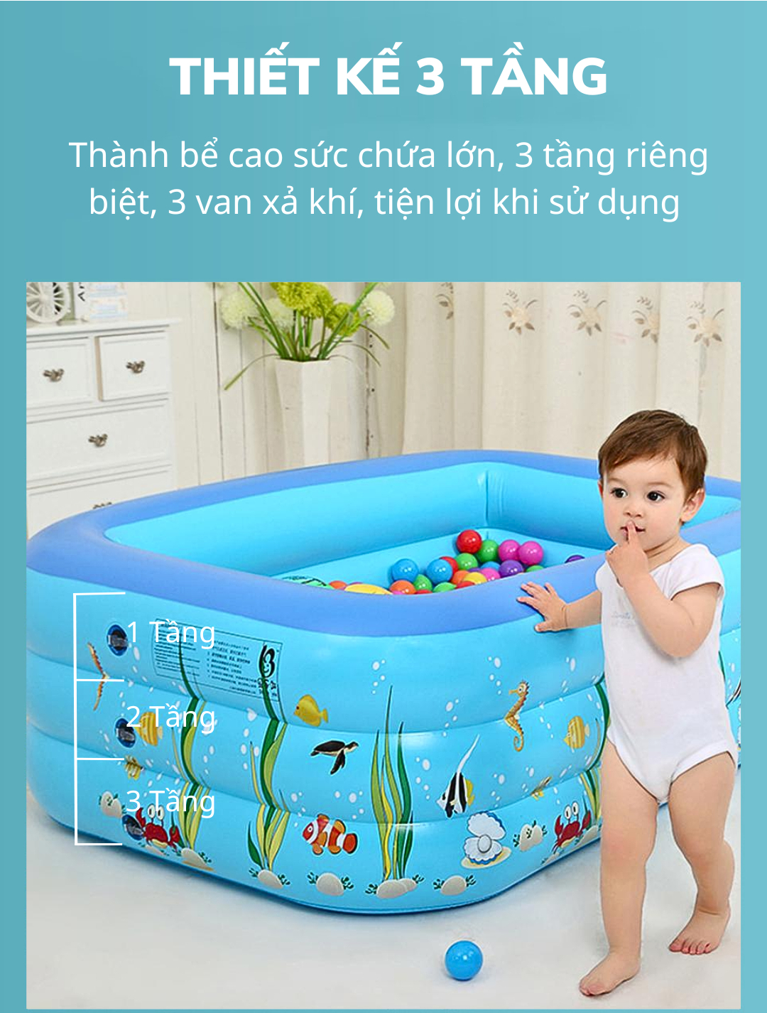 Bể bơi phao KAW 3 tầng 3m kèm bơm máy - Tính Năng Nổi Bật