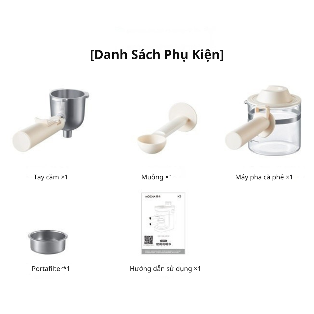 Máy pha cà phê KAW K3 Mini - BỘ SẢN PHẨM ĐẦY ĐỦ GỒM