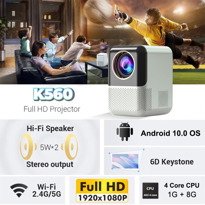 Máy chiếu mini Android Wifi thông minh KAW K560 hình ảnh sắc nét