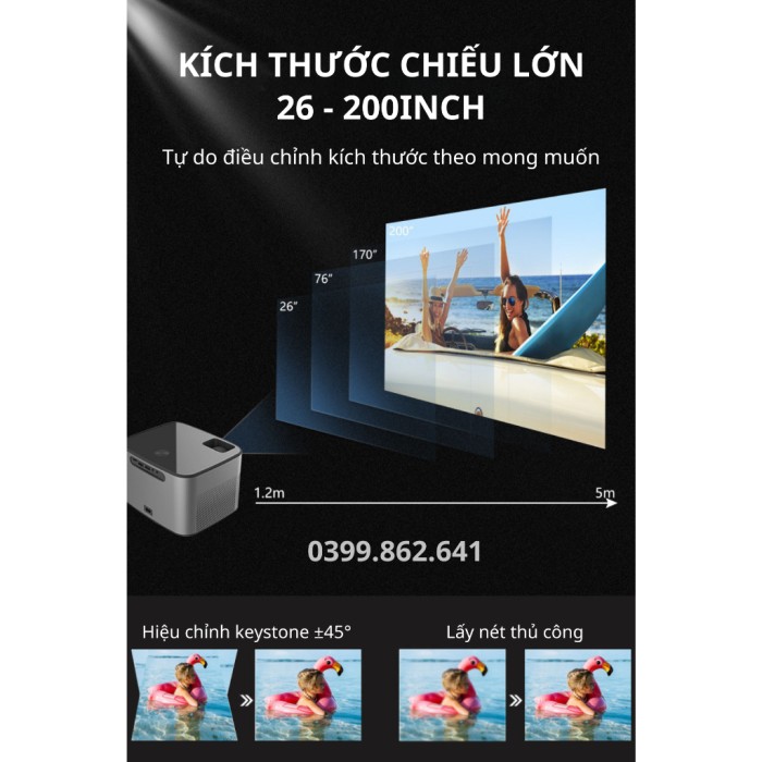 Máy Chiếu Mini Xem Phim KAW KP980 Kết Nối Điện Thoại Âm Thanh Rạp Chiếu Phim, Hình Ảnh 4K