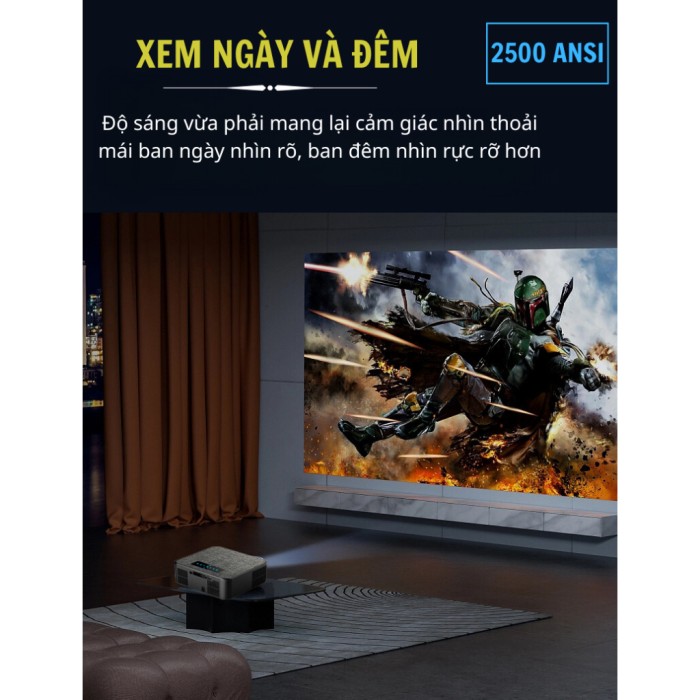 Máy chiếu mini KS990 tự động lấy nét, Tìm kiếm bằng giọng nói, Phù hợp cho văn phòng gia đình trường học