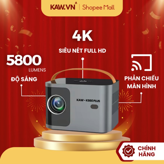 Máy chiếu Mini KAW K660 Plus hệ điều hành android, hỗ trợ video 4K, Tự động lấy nét