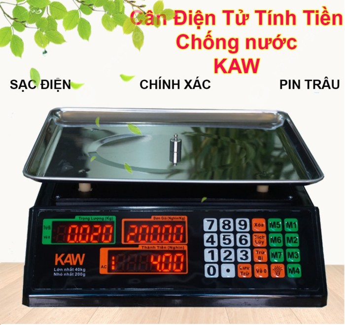 Cân điện tử tính tiền chống nước KAW cao cấp, Màn hình lớn, Dễ sử dụng