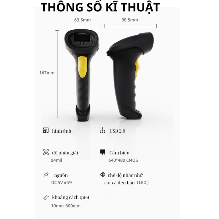 Máy bắn mã vạch KAW Bluetooth, Tốc độ quét nhanh, Độ chính xác cao