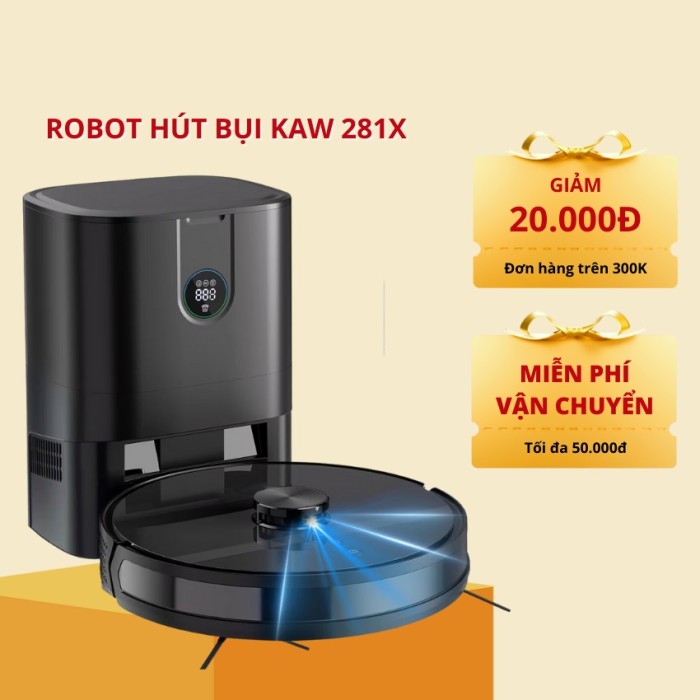 Robot hút bụi lau nhà KAW, Hút sạch mọi bụi bẩn, Lau sàn bóng loáng,Tự động lập bản đồ, Tránh vật cản