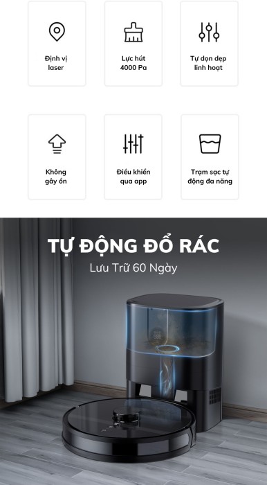 Robot hút bụi lau nhà KAW, Hút sạch mọi bụi bẩn, Lau sàn bóng loáng,Tự động lập bản đồ, Tránh vật cản