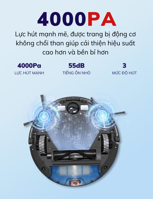 Robot hút bụi lau nhà KAW, Hút sạch mọi bụi bẩn, Lau sàn bóng loáng,Tự động lập bản đồ, Tránh vật cản