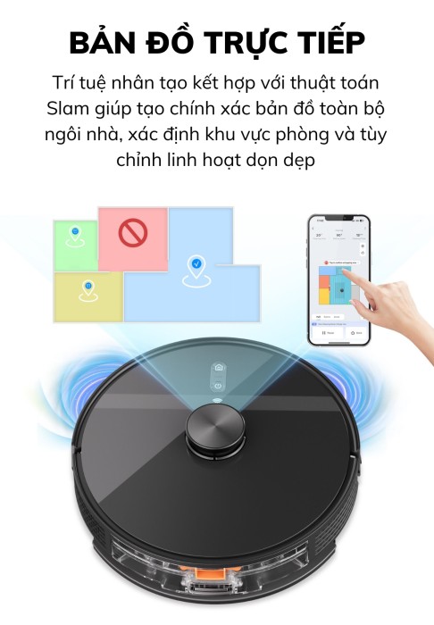 Robot hút bụi lau nhà KAW, Hút sạch mọi bụi bẩn, Lau sàn bóng loáng,Tự động lập bản đồ, Tránh vật cản