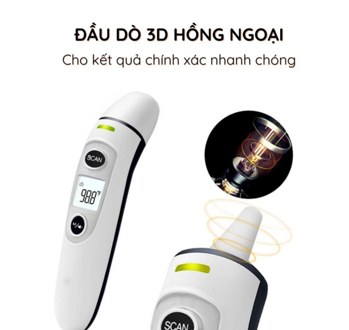 Nhiệt kế hồng ngoại cơ thể và vật thể 4 in 1 không tiếp xúc - Màu trắng 