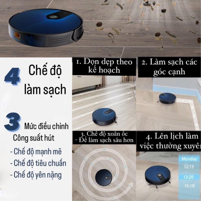 Robot hút bụi lau nhà KAW, Hút sạch mọi bụi bẩn, Lau nhà sáng bóng