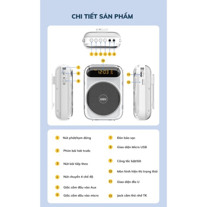 Máy trợ giảng KAW K88 cao cấp cho chất lượng âm thanh vượt trội, Chính hãng, Giá tốt