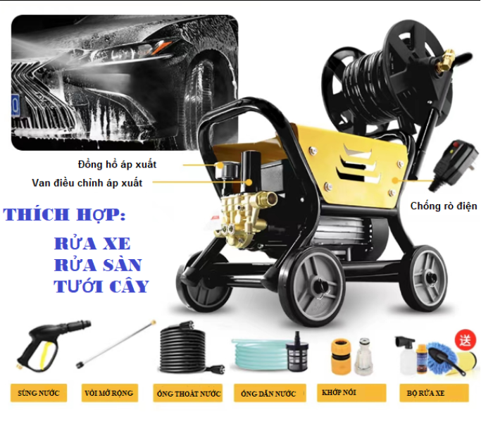 Máy rửa xe HM03, Công xuất 3300W, Giá tốt nhất, Bảo hành chính hãng