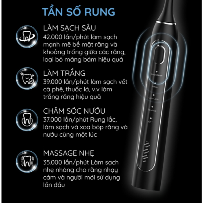 Bàn chải điện KAW – Làm sạch sâu, rung siêu mạnh, bảo vệ nướu nhạy cảm