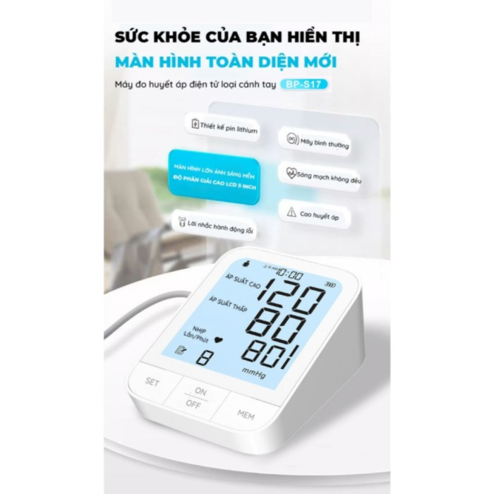 Máy đo huyết áp KAW, Đo bắp tay, Cảnh báo nhịp tim