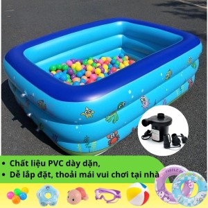 Bể Bơi Phao 3 Tầng KAW 130cm, Không Gian Vừa Vặn Cho Bé Vui Chơi Cùng Bơm Máy Đi Kèm