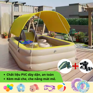 Combo trọn bộ bể bơi cầu trượt 3m KAW HOME – Bơm điện tặng kèm, keo vá + đồ chơi, an toàn & tiết kiệm
