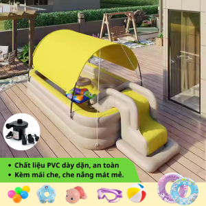 Bể bơi cầu trượt 2m6 KAW HOME – Bể hơi trẻ em có mái che, kích thước vừa, an toàn tại nhà