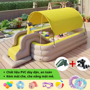 Full set bể bơi cầu trượt 2m6 KAW HOME – Gồm bơm điện, keo vá, đồ chơi rùa, lắp nhanh dùng ngay