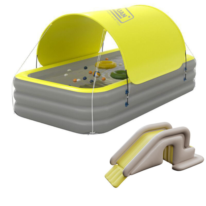 Full set bể bơi cầu trượt 2m6 KAW HOME – Gồm bơm điện, keo vá, đồ chơi rùa, lắp nhanh dùng ngay