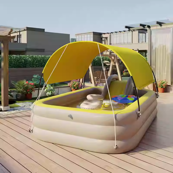 Bể bơi phao cầu trượt 3m KAW HOME – Không gian rộng rãi, có mái che, chất liệu PVC an toàn