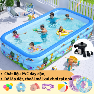 Bể bơi phao KAW 3 tầng 3m kèm bơm máy – Thiết kế rộng rãi, chất liệu PVC dày bền, an toàn cho bé và gia đình"