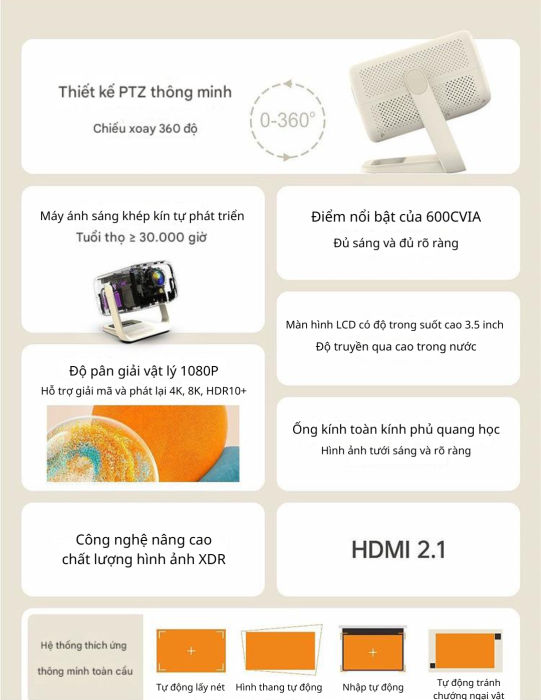 Máy Chiếu Kaw 006E – Độ Phân Giải Cao, Hỗ Trợ 4K, Hệ Điều Hành Android, Kết Nối Đa Dạng