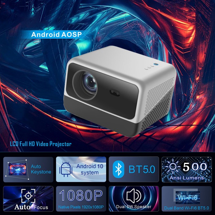 Máy Chiếu Thông Minh KAW KP960 – Full HD 1080P, Android 11, WiFi 6, Bluetooth 5.0, Âm Thanh Stereo, Hỗ Trợ 4K cho Gia Đình & Văn Phòng