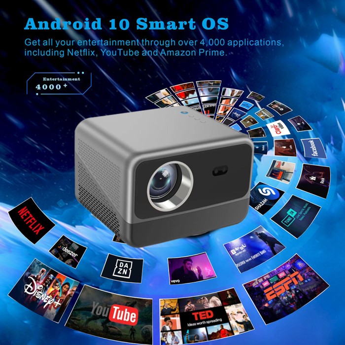 Máy Chiếu Thông Minh KAW KP960 – Full HD 1080P, Android 11, WiFi 6, Bluetooth 5.0, Âm Thanh Stereo, Hỗ Trợ 4K cho Gia Đình & Văn Phòng