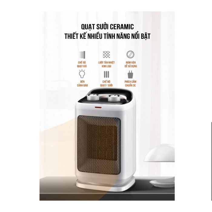 Quạt sưởi Ceramic KAW K3000 Trắng - 1500W, Ấm nhanh, Không khô da