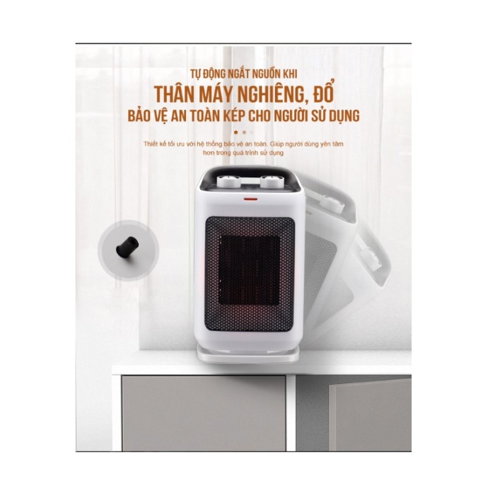 Quạt sưởi Ceramic KAW K3000 Trắng - 1500W, Ấm nhanh, Không khô da