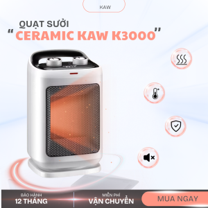 Quạt sưởi Ceramic KAW K3000 Trắng - 1500W, Ấm nhanh, Không khô da