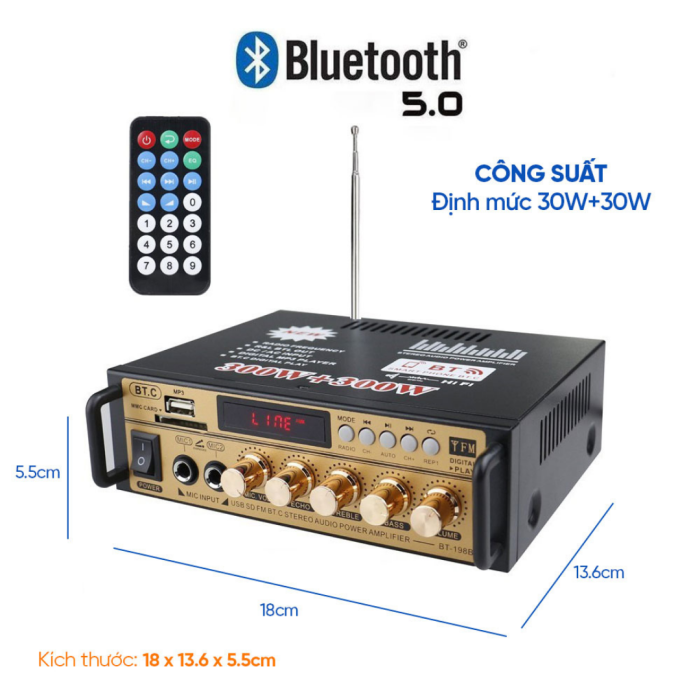 Amply BT198B-B Đa Năng 600W — Bluetooth Karaoke Gia Đình Hoàn Hảo!