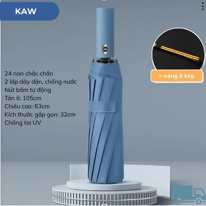 Ô Gấp Gọn KAW 24 Nan Tự Động Đóng Mở, Chống Thấm Nước & Chống Tia UV Tối Đa