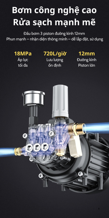 Máy rửa xe KAW lõi đồng, Công suất lớn, Siêu bền, Áp lực mạnh, Làm sạch mọi vết bẩn