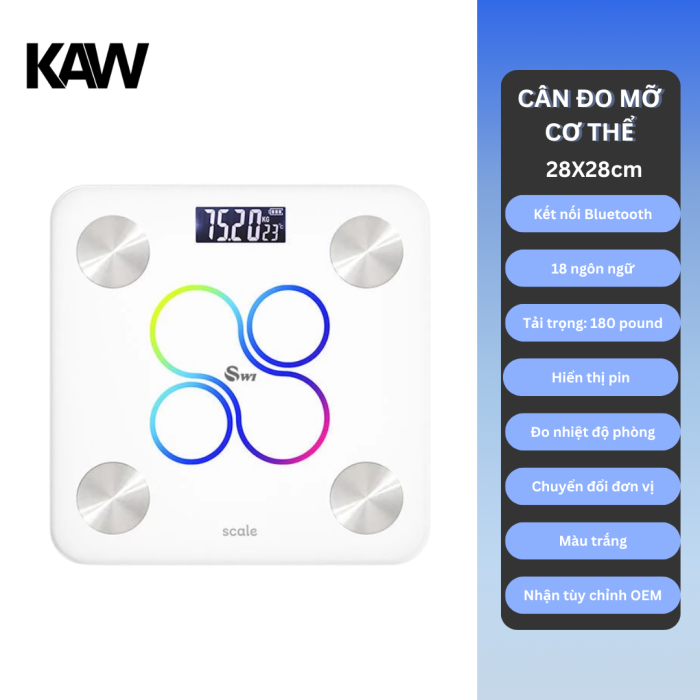Cân Điện Tử KAW K21, Kết Nối App - Theo Dõi Mỡ & BMI
