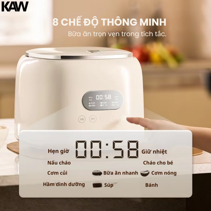 Nồi Cơm Điện Tử KAW Smart Rice 3L - Đa Năng 8 Chế Độ, Lòng Nồi Inox 304 Cao Cấp