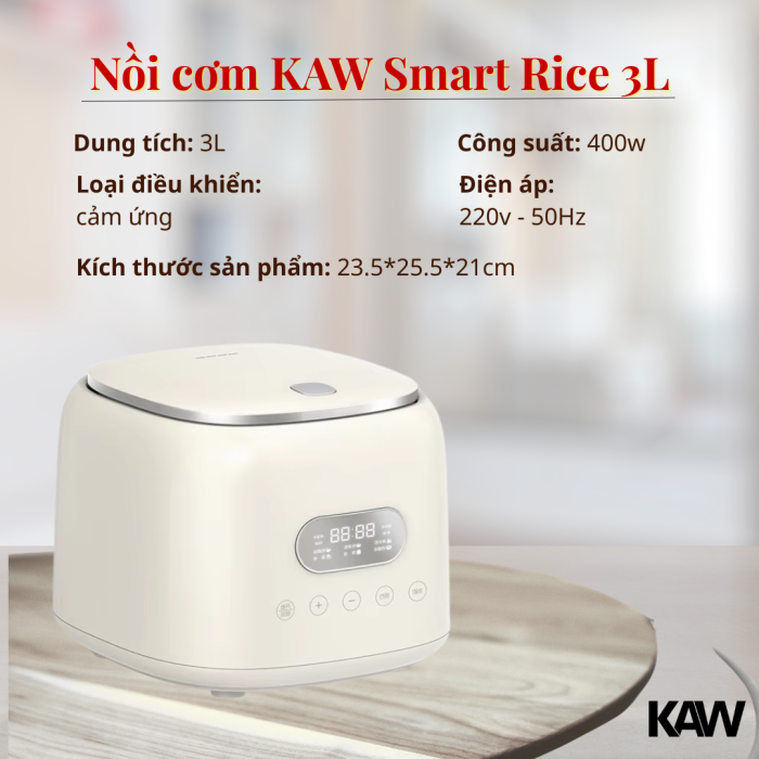 Nồi Cơm Điện Tử KAW Smart Rice 3L - Đa Năng 8 Chế Độ, Lòng Nồi Inox 304 Cao Cấp