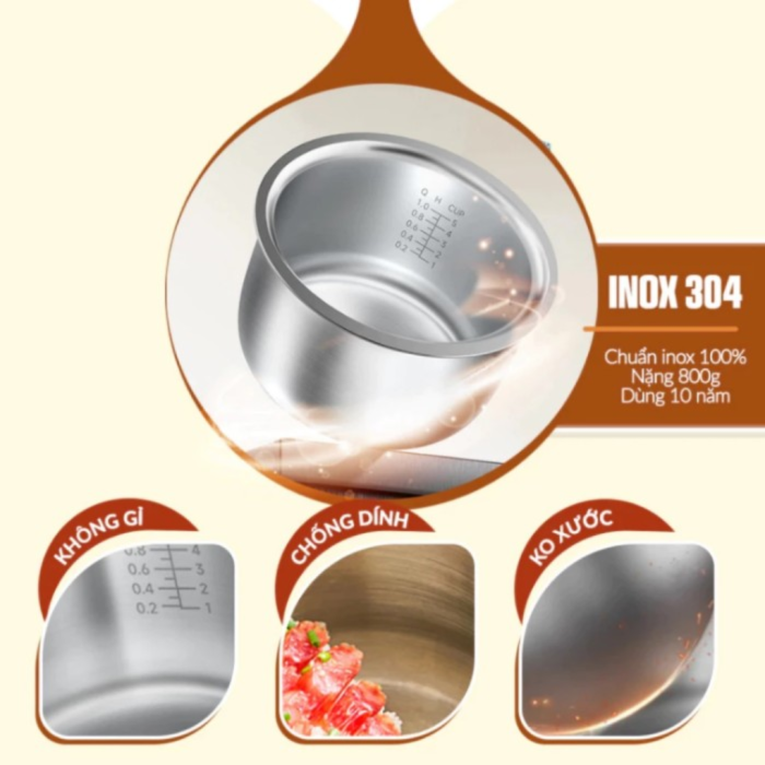 Nồi Cơm Điện Tử KAW Smart Rice 3L - Đa Năng 8 Chế Độ, Lòng Nồi Inox 304 Cao Cấp