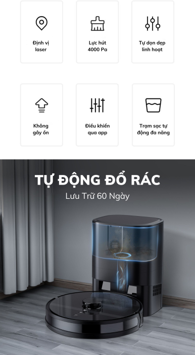 Robot Hút Bụi Cao Cấp KAW 281X – Lực Hút 4000Pa, Vận Hành Êm, Tự Đổ Rác