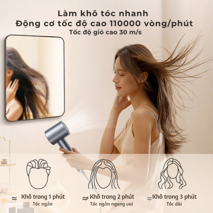 Máy Sấy Tóc Ion Âm KAW K-A68, Màn Hình Nhiệt Độ: Sấy Khô Siêu Tốc, Tóc Mượt Hơn