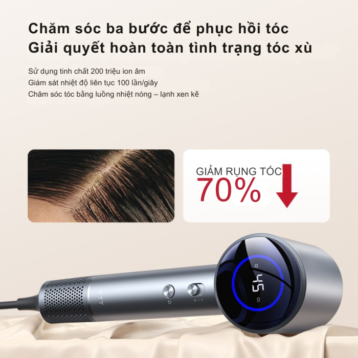 Máy Sấy Tóc Ion Âm KAW K-A68, Màn Hình Nhiệt Độ: Sấy Khô Siêu Tốc, Tóc Mượt Hơn