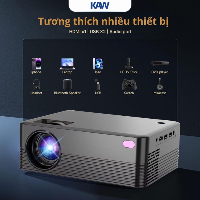 Máy Chiếu Mini KAW MC009 – HD 720P, Android 9, LED, Giải Trí Tại Gia