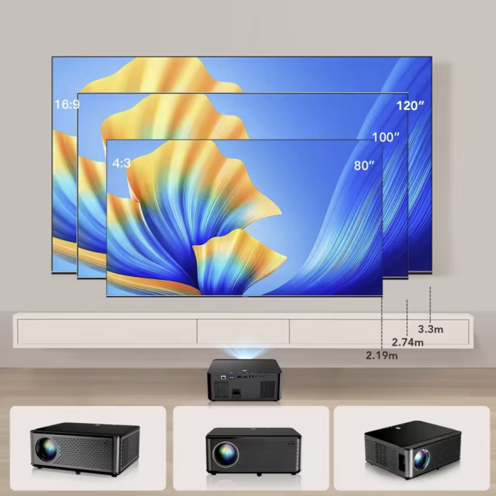 Máy Chiếu Mini Kaw MC013 – Full HD 1080P, 2400 Lumens, Android 12, Hỗ Trợ 4K, Loa HIFI Stereo, Short Throw
