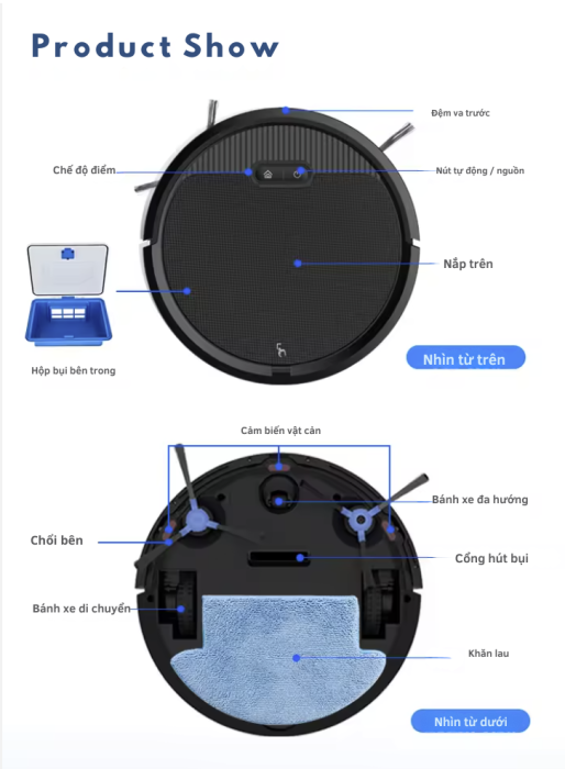 Robot Hút Bụi Lau Nhà KAW 281B – Hút & Lau Thông Minh – Điều Khiển App