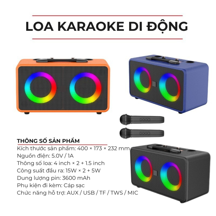 Loa KAW PartyBox K1 Bluetooth Karaoke, Hỗ trợ Mic 6.5mm, FM, USB, Type-C copy
