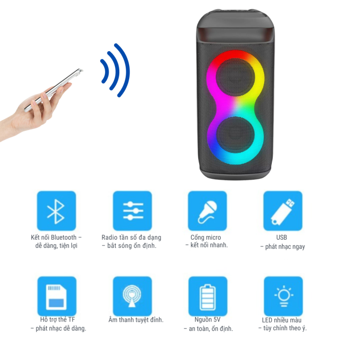 Loa KAW PartyBox K2 Bluetooth Karaoke - Âm Thanh Mạnh Mẽ, Đa Cổng Kết Nối | Chính Hãng