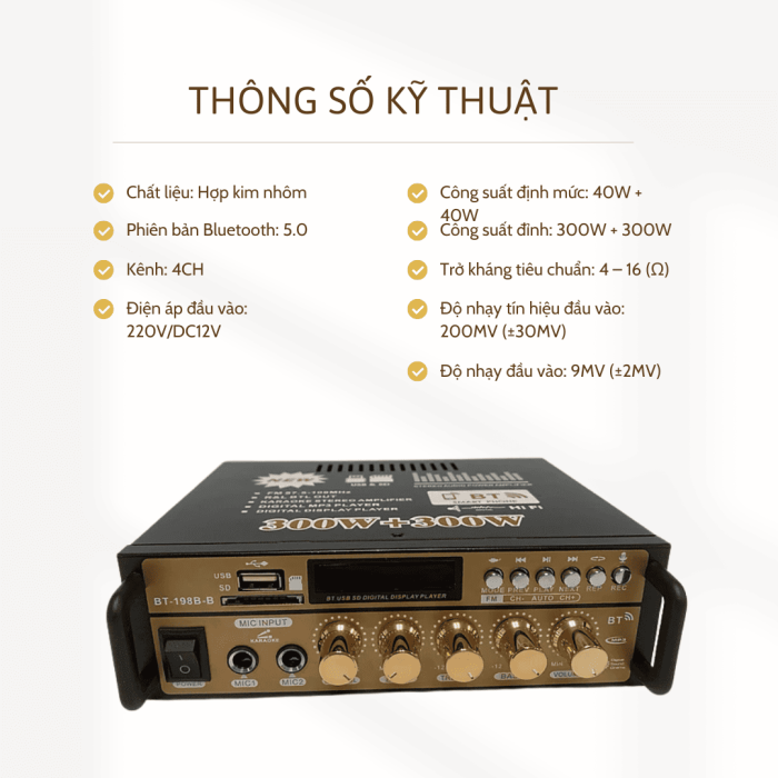 Amply BT198B-B KAW Đa Năng 600W — Bluetooth Karaoke Gia Đình Hoàn Hảo!