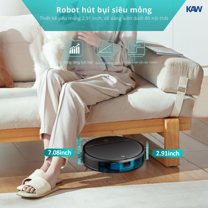 Robot Hút Bụi KAW 248A – Máy hút bụi lau nhà tự động, lực hút mạnh, điều khiển qua app, làm sạch hiệu quả